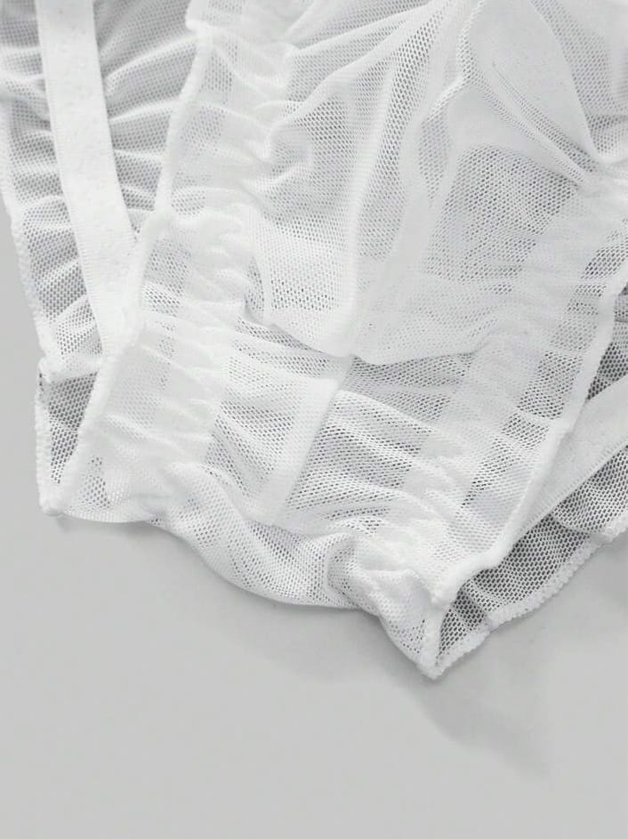 White "KISS ME" mesh brief